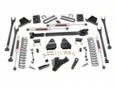 Rough Country 6-Inch 4-Link Suspension Lift Kit with Front Driveshaft and M1 Monotube Shocks (17-22 4WD 6.7L Powerstroke F-250 Super Duty w/ 4-Inch Rear Axle & Factory Overload Springs)