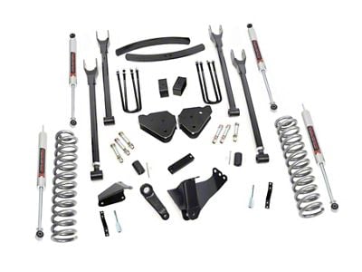 Rough Country 6-Inch 4-Link Suspension Lift Kit with M1 Monotube Shocks (05-07 4WD 5.4L, 6.8L F-250 Super Duty w/o Factory Overload Springs)