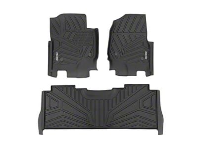 Rough Country Flex-Fit Front and Rear Floor Mats; Black (17-24 F-250 Super Duty SuperCrew w/o Floor Shifter)