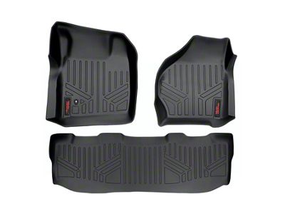 Rough Country Heavy Duty Front and Rear Floor Mats; Black (99-07 F-250 Super Duty SuperCrew w/o Floor Shifter & 2nd Row Bucket Seats)