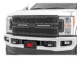 Rough Country Mesh Upper Grille Insert with 12-Inch Black Series LED Light Bars; Black (17-19 F-250 Super Duty)