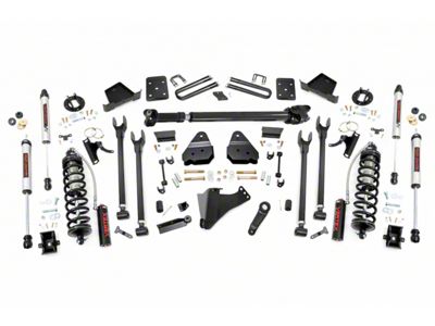 Rough Country 6-Inch 4-Link Coil-Over Conversion Suspension Lift Kit with Front Driveshaft and V2 Monotube Shocks (17-22 4WD 6.7L Powerstroke F-350 Super Duty SRW w/ 4-Inch Rear Axle & Factory Overload Springs, Excluding Tremor)