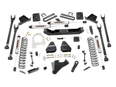 Rough Country 6-Inch 4-Link Suspension Lift Kit with V2 Monotube Shocks (17-22 4WD 6.7L Powerstroke F-350 Super Duty w/ 3.50-Inch Rear Axle & w/ Factory Overload Springs)