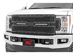 Rough Country Mesh Upper Grille Insert with 12-Inch Black Series LED Light Bars; Black (17-19 F-350 Super Duty)