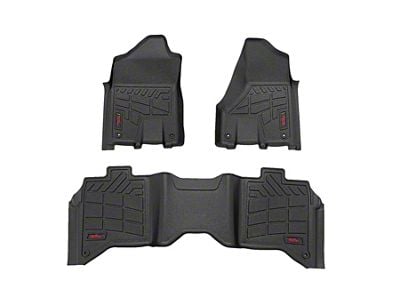 Rough Country Sure-Fit Front and Rear Floor Mats; Black (19-24 RAM 3500 Crew Cab w/ Bucket Seats & Automatic Transmission)