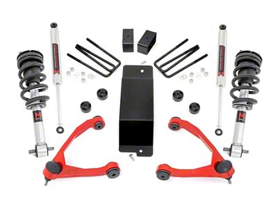 Rough Country 3.50-Inch Suspension Lift Kit with Upper Control Arms and M1 Monotube Shocks; Red (07-13 4WD Sierra 1500)