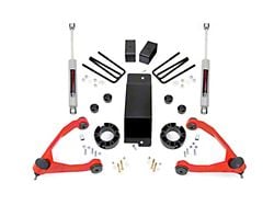 Rough Country 3.50-Inch Suspension Lift Kit with Upper Control Arms and Premium N3 Shocks; Red (07-16 4WD Sierra 1500 w/ Stock Cast Aluminum or Cast Steel Control Arms, Excluding 14-16 Denali)