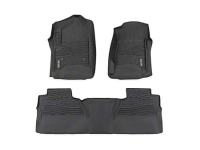 Rough Country Flex-Fit Front and Rear Floor Mats; Black (14-18 Sierra 1500 Crew Cab w/ Front Bucket Seats)