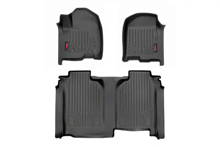 Rough Country Sierra 1500 Heavy Duty Front and Rear Floor Mats; Black M ...