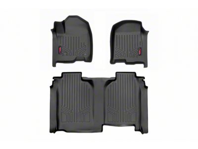 Rough Country Heavy Duty Front and Rear Floor Mats; Black (19-24 Sierra 1500 Crew Cab w/ Front Bucket Seats & w/o Under Seat Storage)