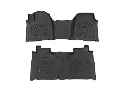 Rough Country Sure-Fit Front and Rear Floor Mats; Black (19-25 Sierra 1500 w/ Front Bench Seats & w/o Vinyl Flooring)