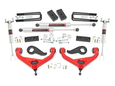 Rough Country 3-Inch Suspension Lift Kit with M1 Monotube Shocks; Red (20-24 Sierra 2500 HD w/ Factory Overload Springs & w/o MagneRide)