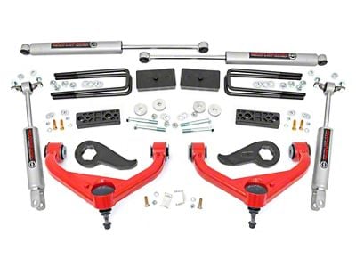 Rough Country 3-Inch Suspension Lift Kit with Premium N3 Shocks; Red (20-24 Sierra 2500 HD w/ Factory Overload Springs & w/o MagneRide)