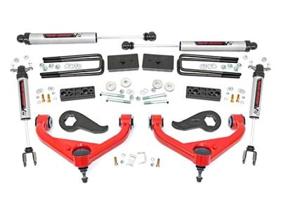 Rough Country 3-Inch Suspension Lift Kit with V2 Monotube Shocks; Red (20-24 Sierra 2500 HD w/ Factory Overload Springs & w/o MagneRide)