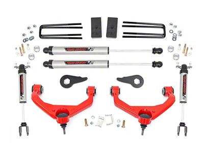 Rough Country 3.50-Inch Bolt-On Suspension Lift Kit with V2 Monotube Shocks; Red (11-19 Sierra 2500 HD w/ Factory Overload Springs & w/o MagneRide)