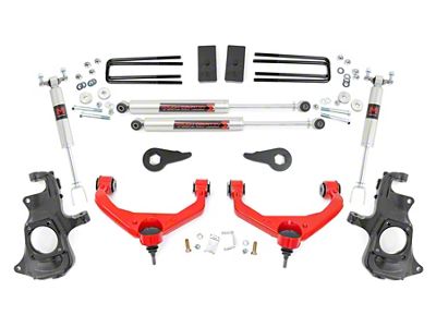 Rough Country 3.50-Inch Knuckle Suspension Lift Kit with M1 Monotube Shocks; Red (11-19 Sierra 2500 HD w/ Factory Overload Springs & w/o MagneRide)