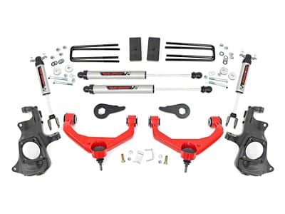 Rough Country 3.50-Inch Knuckle Suspension Lift Kit with V2 Monotube Shocks; Red (11-19 Sierra 2500 HD w/ Factory Overload Springs & w/o MagneRide)