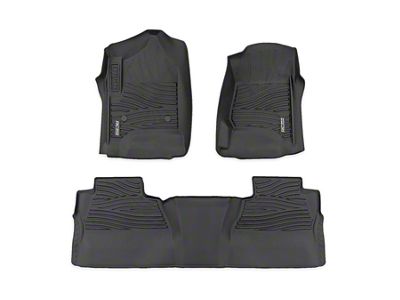 Rough Country Flex-Fit Front and Rear Floor Mats; Black (15-19 Sierra 2500 HD Crew Cab w/ Front Bucket Seats)