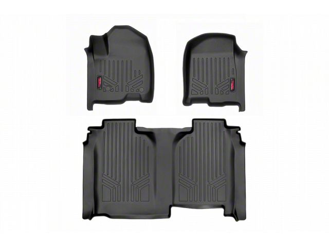 Rough Country Heavy Duty Front and Rear Floor Mats; Black (20-24 Sierra 2500 HD Crew Cab w/ Front Bucket Seats & w/o Under Seat Storage)