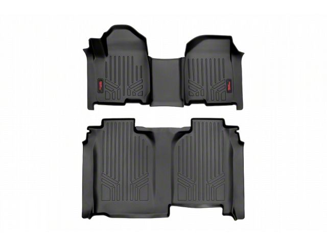 Rough Country Heavy Duty Front and Rear Floor Mats; Black (20-24 Sierra 2500 HD Crew Cab w/ Front Bench Seat & w/o Under Seat Storage)