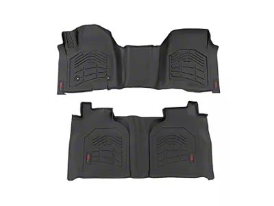 Rough Country Sure-Fit Front and Rear Floor Mats; Black (20-25 Sierra 2500 HD Crew Cab w/ Front Bench Seats & w/o Vinyl Flooring)