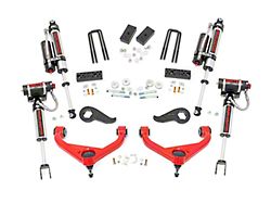 Rough Country 3-Inch Bolt-On Upper Control Arm Suspension Lift Kit with Vertex Reservoir Shocks; Red (20-25 Sierra 3500 HD SRW w/o Rear Overload Springs & MagneRide)