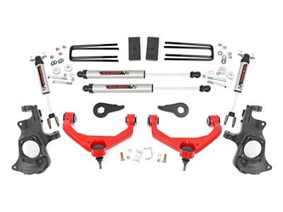 Rough Country 3.50-Inch Knuckle Suspension Lift Kit with V2 Monotube Shocks; Red (11-19 Sierra 3500 HD SRW w/ Factory Overload Springs & w/o MagneRide)