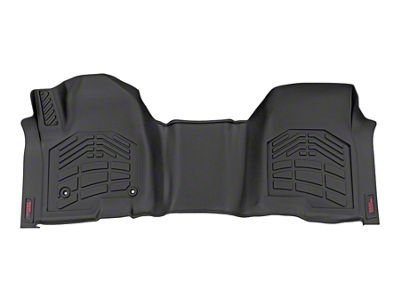 Rough Country Sure-Fit Front Floor Mats; Black (20-25 Sierra 3500 HD Crew Cab w/ Front Bench Seats & w/o Vinyl Flooring)