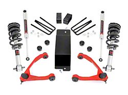 Rough Country 3.50-Inch Forged Upper Control Arm Suspension Lift Kit with V2 Monotube Shocks; Red (07-16 4WD Silverado 1500 w/ Stock Cast Aluminum & Steel Control Arms)