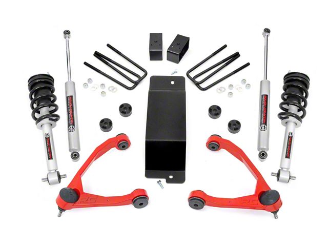Rough Country 3.50-Inch Suspension Lift Kit with Upper Control Arms and Lifted N2.0 Struts; Red (14-16 4WD Silverado 1500 w/ Stock Cast Steel Control Arms)