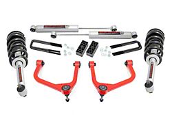 Rough Country 3.50-Inch Forged Upper Control Arm Suspension Lift Kit with N3 Struts and Premium N3 Shocks; Red (19-25 4.3L, 5.3L, 6.2L Silverado 1500 w/ Rear Multi-Leaf Pack Springs, Excluding Trail Boss & ZR2)