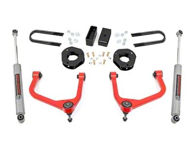 Rough Country 3.50-Inch Forged Upper Control Arm Suspension Lift Kit with Strut Spacers and Premium N3 Shocks; Red (19-24 4.3L, 5.3L, 6.2L Silverado 1500 w/ Rear Composite Mono-Leaf Springs, Excluding Trail Boss & ZR2)