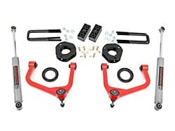 Rough Country 3.50-Inch Forged Upper Control Arm Suspension Lift Kit with Strut Spacers and Premium N3 Shocks; Red (19-25 4.3L, 5.3L, 6.2L Silverado 1500 w/ Rear Multi-Leaf Pack Springs, Excluding Trail Boss & ZR2)