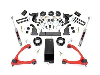 Rough Country 4.75-Inch Suspension and Body Lift Kit with Upper Control Arms; Red (14-15 4WD Silverado 1500 w/ Stock Cast Steel Control Arms)