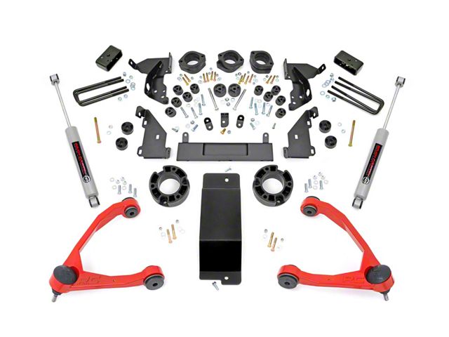 Rough Country 4.75-Inch Suspension and Body Lift Kit with Upper Control Arms; Red (14-15 4WD Silverado 1500 w/ Stock Cast Aluminum Control Arms)