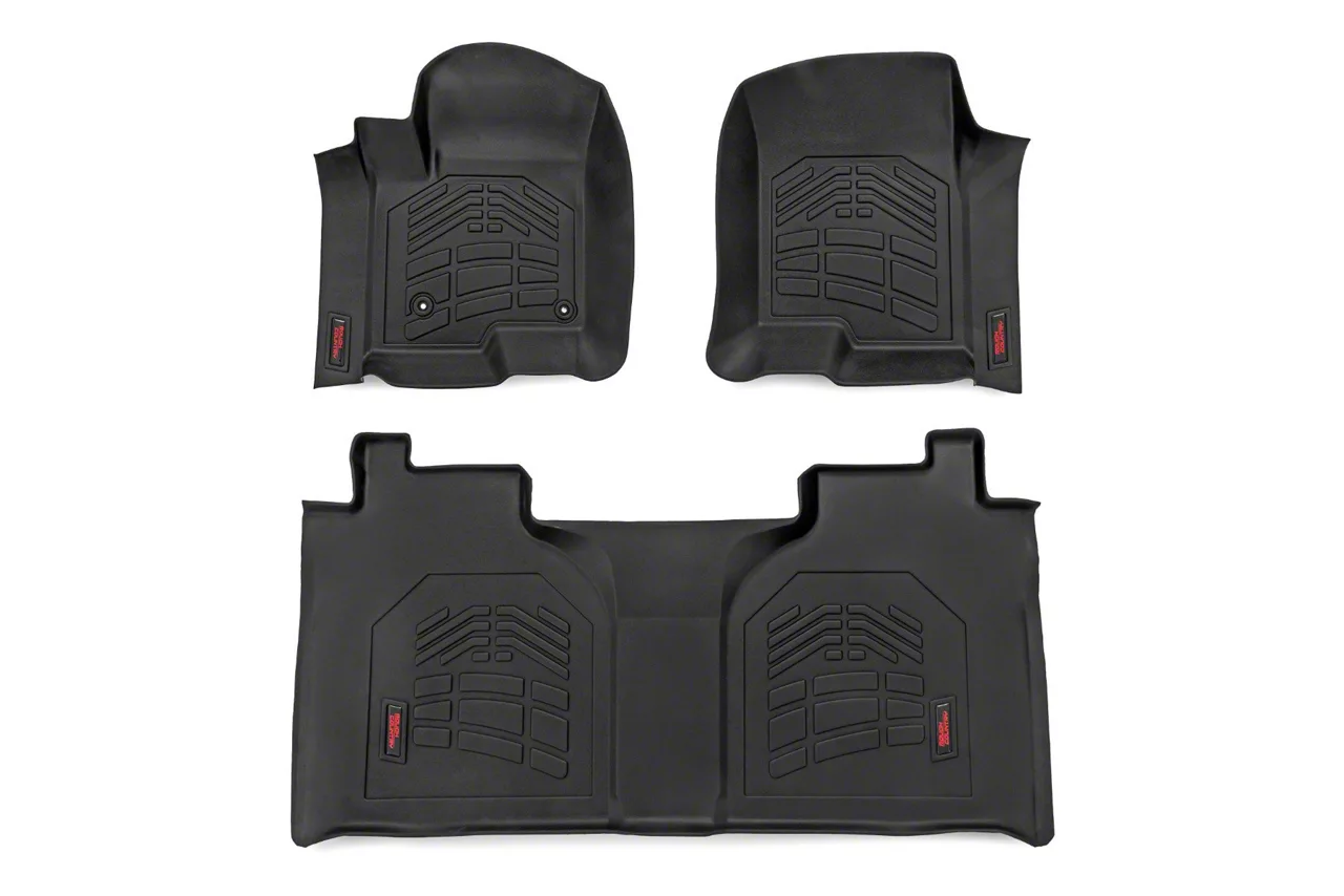 Rough Country Silverado 1500 Sure-Fit Front and Rear Floor Mats; Black ...