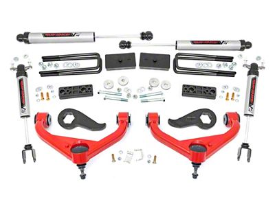 Rough Country 3-Inch Suspension Lift Kit with V2 Monotube Shocks; Red (20-24 Silverado 2500 HD w/ Factory Overload Springs & w/o MagneRide)