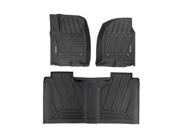 Rough Country Flex-Fit Front and Rear Floor Mats; Black (20-24 Silverado 2500 HD Crew Cab)