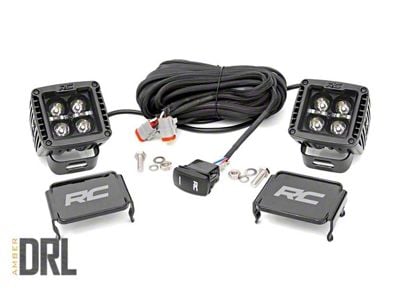 Rough Country 2-Inch Black Series Amber DRL LED Cube Lights; Spot Beam (Universal; Some Adaptation May Be Required)