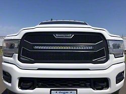 Royalty Core RC4X Layered Upper Replacement Grille with 30-Inch Curved LED Light Bar; Satin Black (19-24 RAM 3500 w/ Forward Facing Camera)