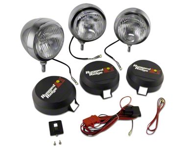 Rugged Ridge 5-Inch Round HID Off-Road Fog Lights with Stainless Steel Housings; Set of Three (Universal; Some Adaptation May Be Required)