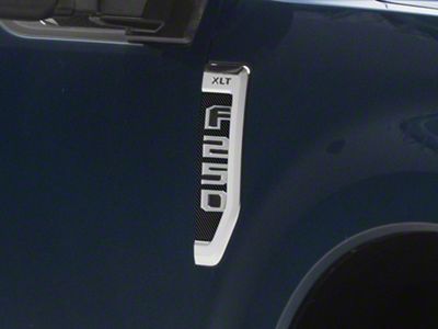 SEC10 Fender Badge Decals; Black Carbon (17-22 F-250 Super Duty)