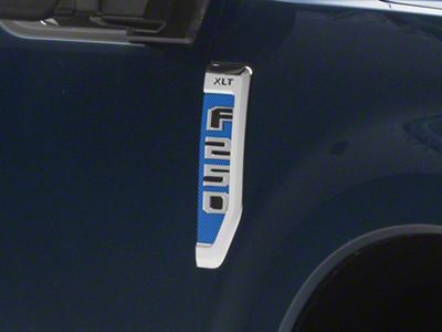 SEC10 Fender Badge Decals; Blue Carbon (17-22 F-250 Super Duty)