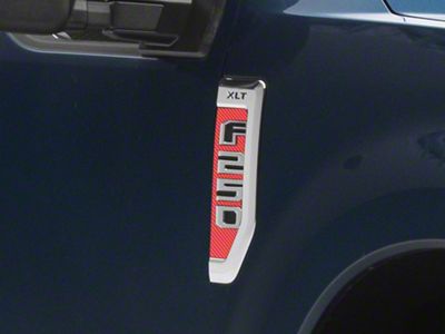 SEC10 Fender Badge Decals; Red Carbon (17-22 F-250 Super Duty)