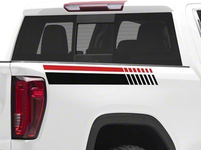 SEC10 Dashed Bed Stripes; Black and Red (01-25 Sierra 2500 HD)