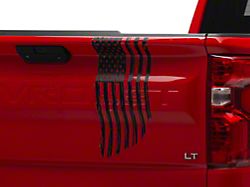 SEC10 Vertical Tailgate Distressed Flag Decal; Matte Black (99-24 Silverado 1500)