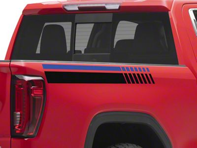 SEC10 Dashed Bed Stripes; Black and Blue (01-25 Silverado 2500 HD)