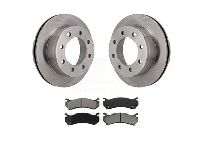 Vented 8-Lug Brake Rotor and Semi-Metallic Pad Kit; Rear (01-10 Silverado 3500 HD SRW)