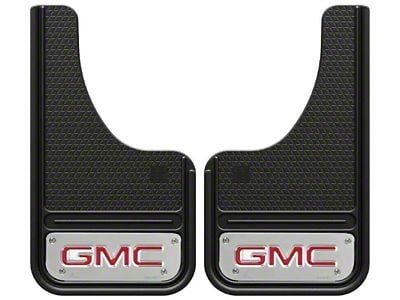 10-Inch x 18-Inch Mud Flaps with Mini Red GMC Logo; Front or Rear (Universal; Some Adaptation May Be Required)