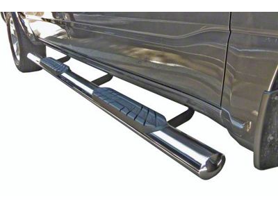 4-Inch Straight Oval Side Step Bars; Stainless Steel (19-24 Sierra 1500 Crew Cab)